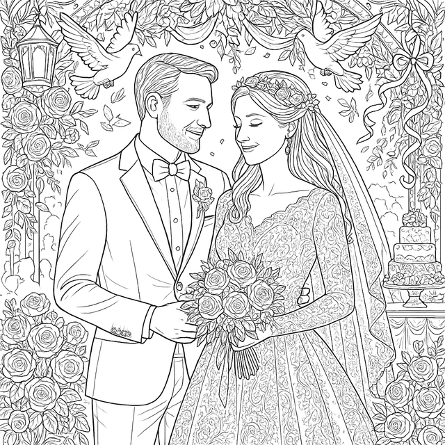 Coloring page created from the couple photo